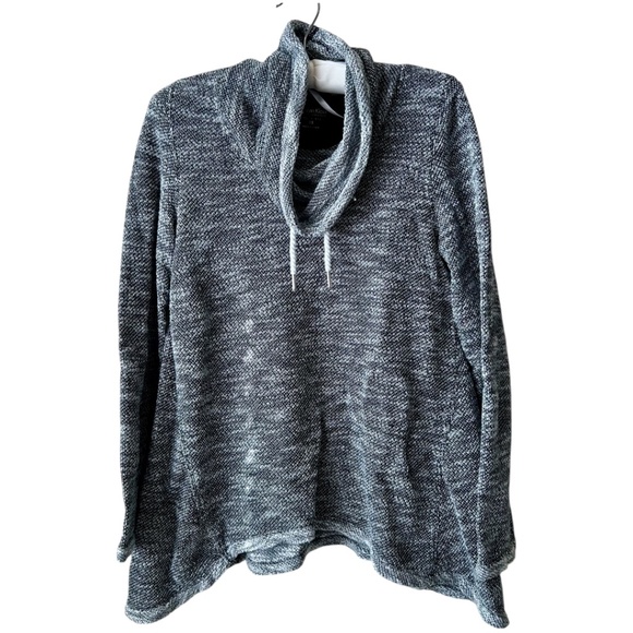 Woven Top Long Sleeve Cowl Neck Drawstring Black Gray White Light Weave XSmall - Picture 1 of 12